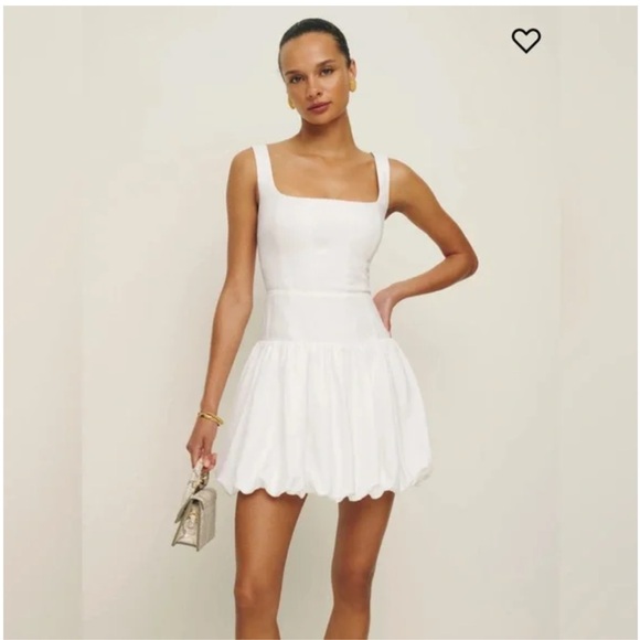 Reformation Delia Line  White Mini Dress Bubble Hem 8 - Picture 2 of 6